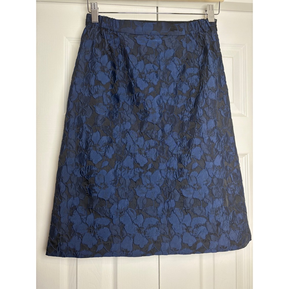 SunaUna Navy Blue Floral Jacquard A-Line Skirt Textured Knee Length Size 38
